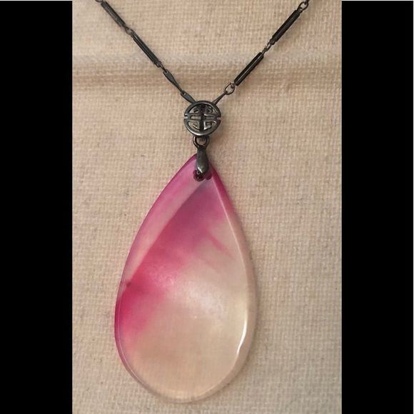 Vintage 925 chain with gemstone tear drop shaped pendant - Picture 1 of 4